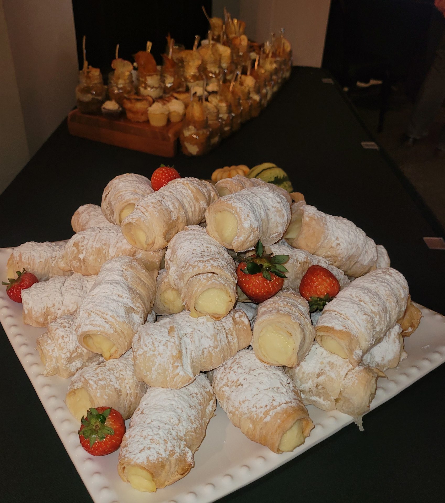 Cream horn cannoli dessert tower for a wedding reception