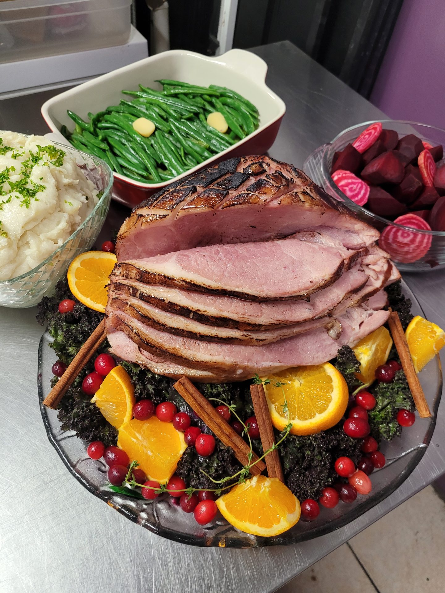 Special occasion catering - holiday glazed ham platter with sides